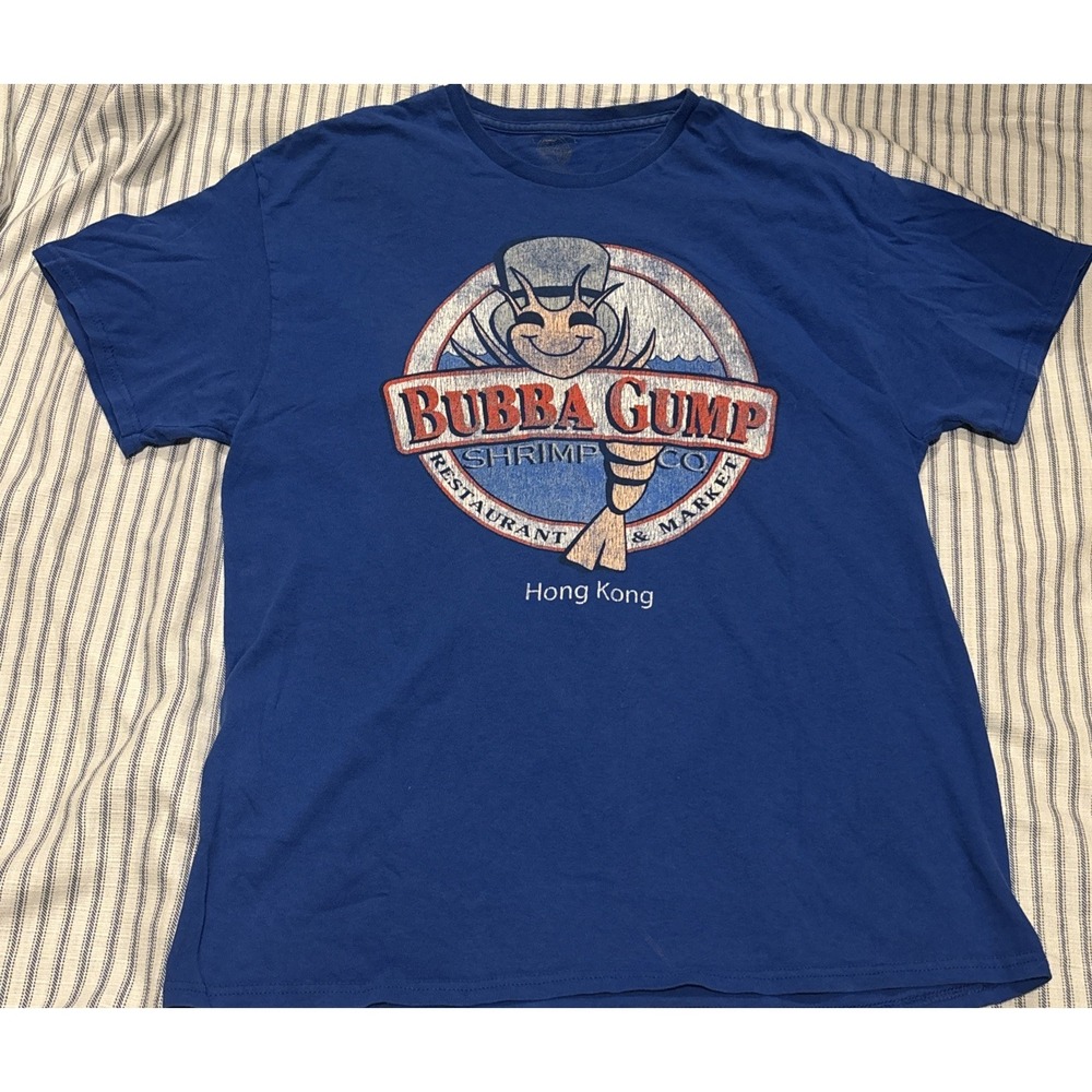 Vintage Style Bubba Gump Shrimp Co Hong Kong Blue Graphic T Shirt Size L Tagless